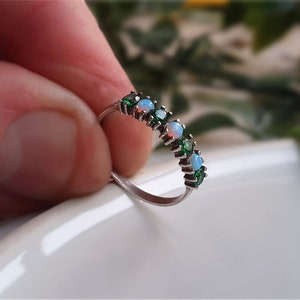 STUNNING Genuine OLD Vintage Sterling Silver Opal Emerald Eternity Minimalist Ring, Vintage Silver Garnet Ring, Vintage Silver Opal Rings,