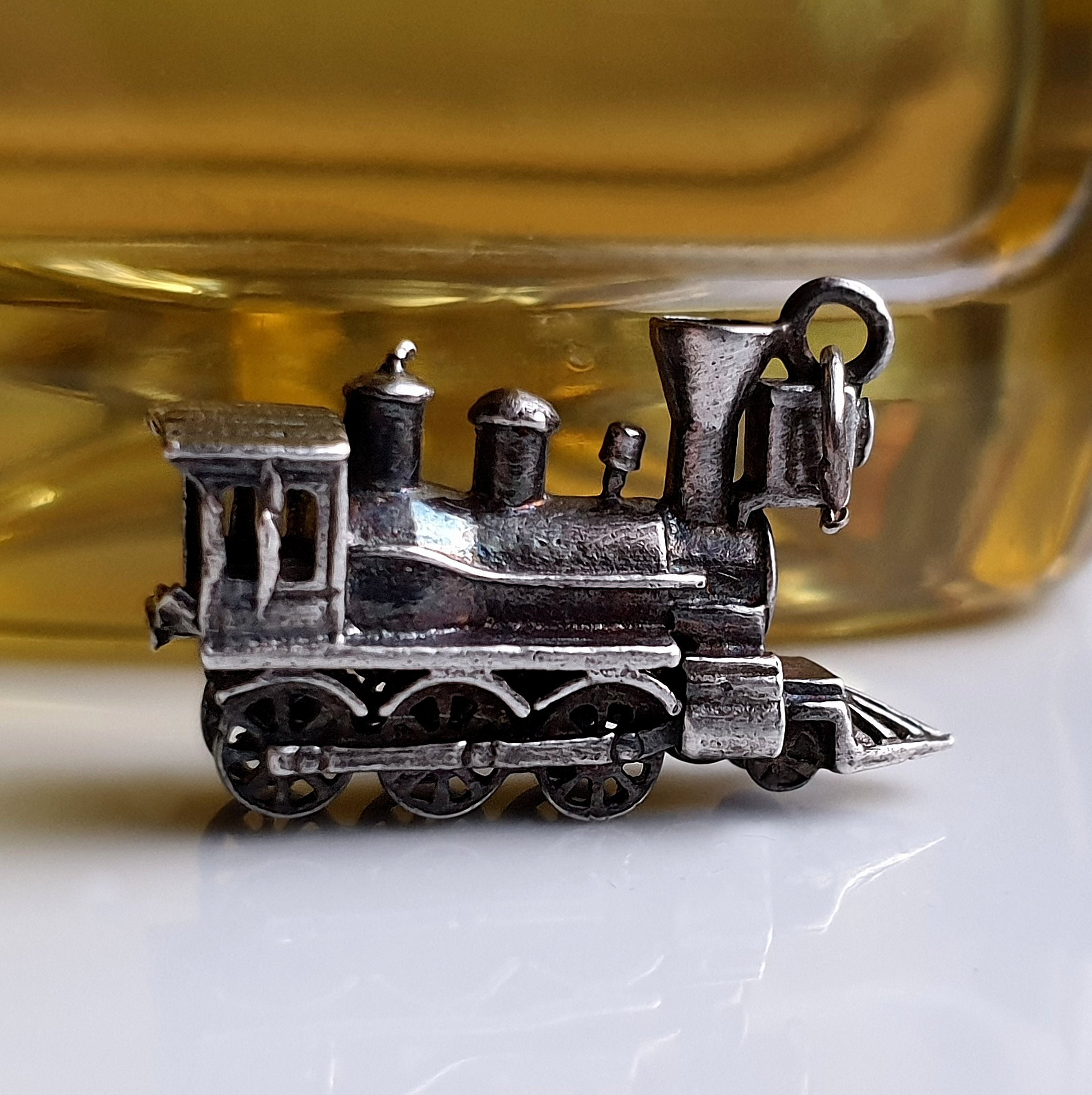 QUALITY DETAILED Vintage Silver Train Charm, Sterling Silver Steam