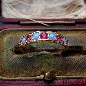 RARE STUNNING Vintage 9ct Gold Opal Ruby Eternity Ring, Vintage 9ct Gold Ruby Opal Ring, LAYAWAY AVAiLABLE