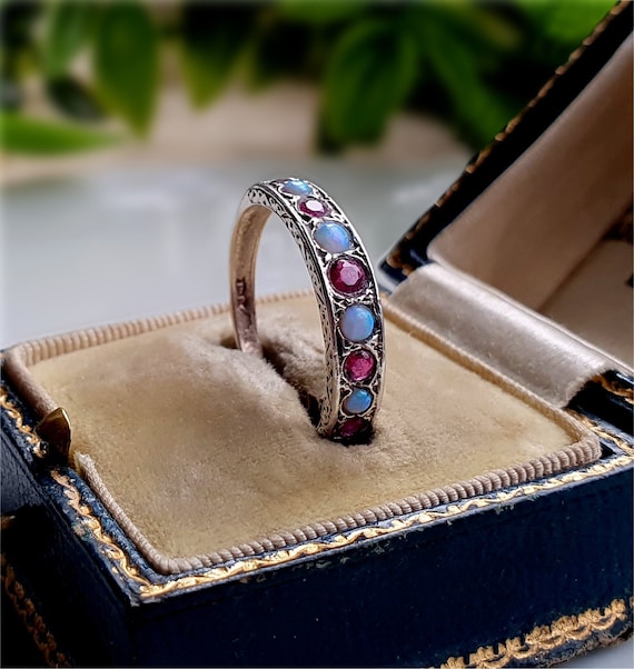 STUNNING Vintage Sterling Silver Opal Ruby Ring, … - image 2