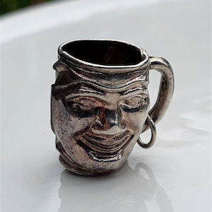QUALITY Vintage Silver Toby Tankard Charm, Sterling Silver Tankard Charms (f)