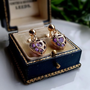 VERY PRETTY 9ct Gold Filled Heart Earrings, 9ct Gold Stud Earrings, Amethyst Inspired, Gold Filled Earrings