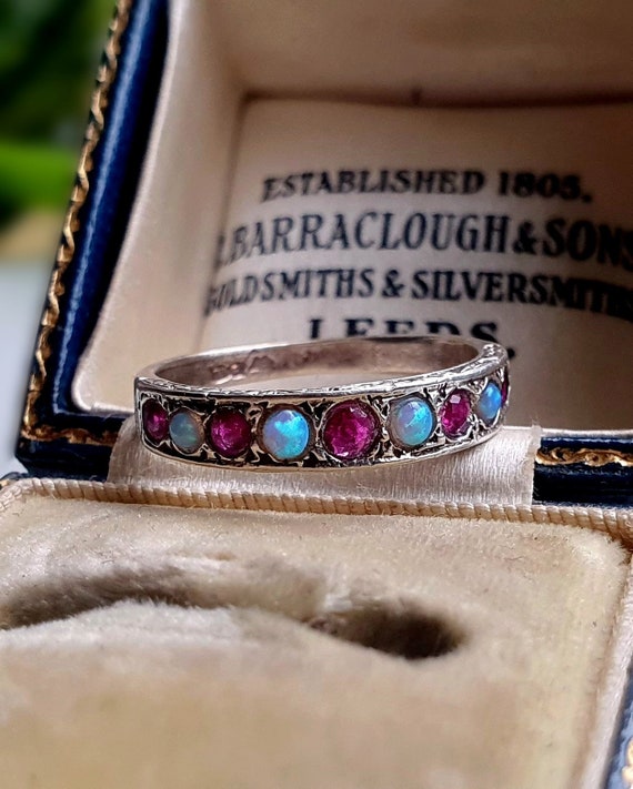 STUNNING Vintage Sterling Silver Opal Ruby Ring, … - image 5
