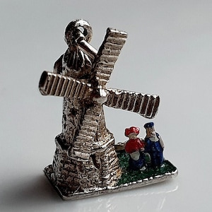 QUALITÄT Vintage Silber emaillierte Windmühle Charm, Vintage Sterling Silber Dutch Windmill Charms (k)