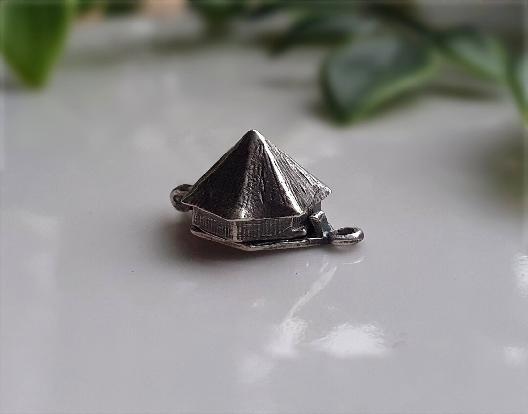 RARE and UNUSUAL Vintage Silver Tent Charm, OPENS to Reveal Enameled ...