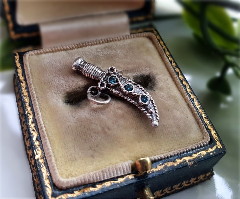 RARE Genuine Vintage Silver Knife / Sword Charm, Gems BOTH SIDES ...