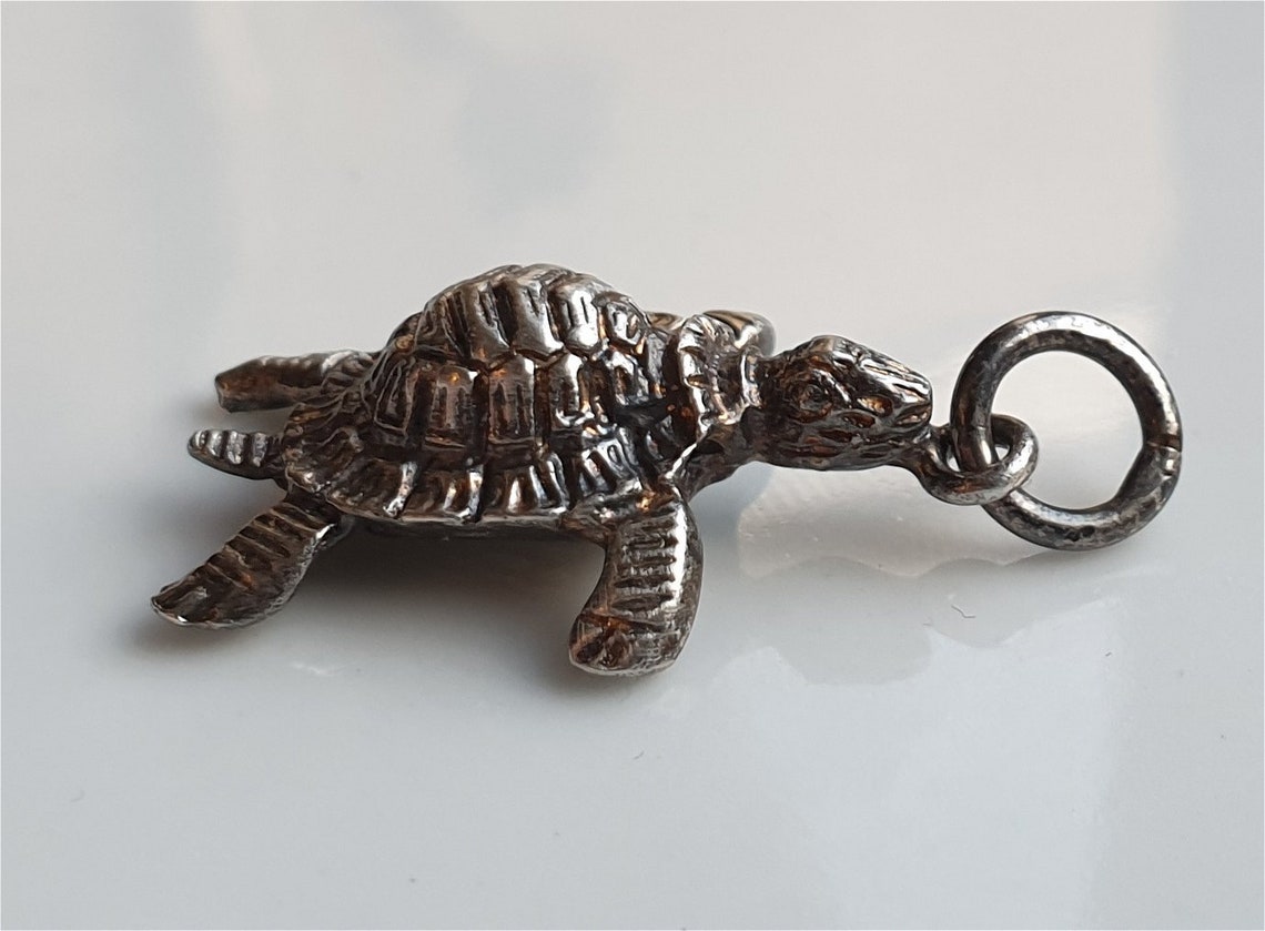 DETAILED Vintage Silver Tortoise Charm sterling Silver - Etsy