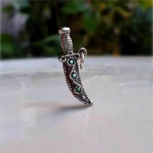 LAST ONE Emerald Vintage Silver Knife / Sword Charm, Gems BOTH Sides, Vintage Silver Dagger Charm, Silver Pirate Charms, d