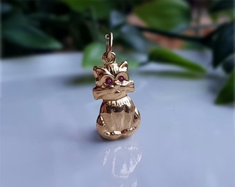 UNGLAUBLICH selten Vintage 9 Karat Gold Rubin Katzenanhänger, VERSUCHEN Sie, einen dieser Anhänger woanders zu finden, ERSTAUNLICHER Vintage Katzenanhänger, Goldedelsteinanhänger s