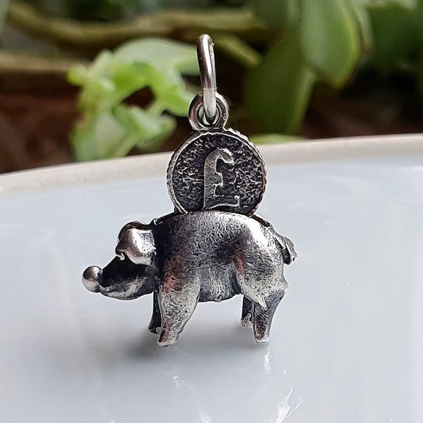 RARE MOVING Vintage Silver Money Pig Charm, STUNNING, Vintage Sterling Silver Piggy Bank Charm, Silver Farm Animal CharmsSilver Pound Pig (3