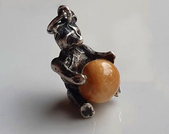 UNGEWÖHNLICHE Vintage Silber Teddybär mit Ball Charm, Vintage Sterling Silber Teddybär Charms, { 6