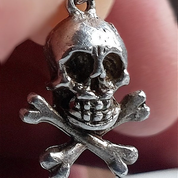 Vintage Silver Skull and Bones Charm, Sterling Silver Charms