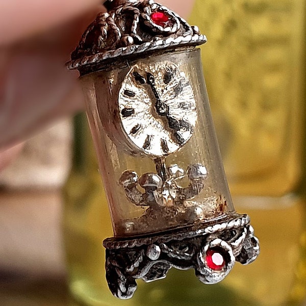 RARE NUVO Vintage Silver Carriage Clock Charm, Full of Gems MINT, Silver nuvo charms, Silver chim charms
