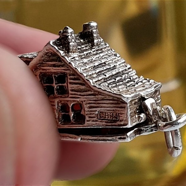AMAZING CHIM Vintage Silver OPENING House Cottage Charm Opens to Reveal furniture, Vintage Sterling Silver Charms, { 2 }