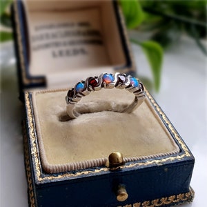 STUNNING Genuine OLD Vintage Sterling Silver Opal Garnet Ring, Sterling Silver Garnet Ring, Vintage Silver Opal Rings, Art Deco Silver Ring