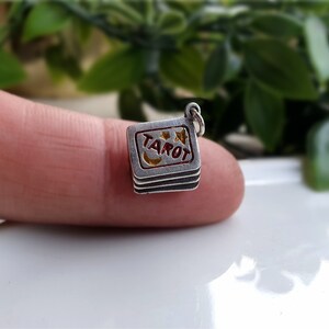 Dije inusual de cartas del tarot de plata esterlina vintage esmaltadas, dijes gitanos de plata, dije de adivino de plata, dije de caravana gitana de plata