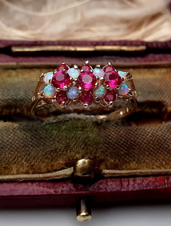 Vintage 9ct Gold Opal Ruby Ring, Vintage 9ct Gold… - image 2