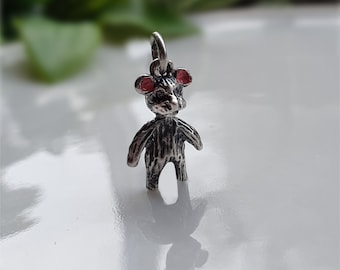 CUTE ALTER Vintage Silber Teddybär Teddybär Anhänger mit rosa Ohren, Vintage Sterling Silber Teddybär Charms (G)