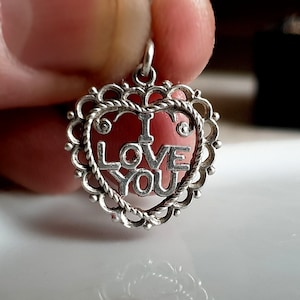 Vintage Silver I Love You Charm / Pendant, Sterling Silver Charms (C)