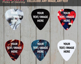 100 CUSTOM GUITAR PICKS - Celluloid - Customize with your own photo or text - choose 1 of the 6 colors