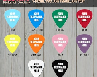 100 CUSTOM GUITAR PICKS - V-Resin/Pvc - Customize with your own photo or text - choose 1 of the 8 colors