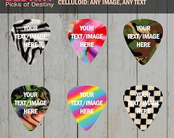 100 CUSTOM GUITAR PICKS - Celluloid - Customize with your own photo or text - choose 1 of the 6 colors