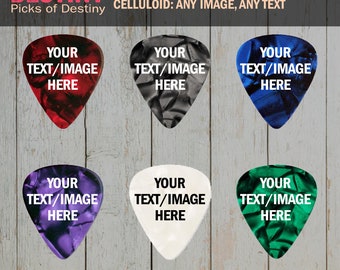 100 CUSTOM GUITAR PICKS - celluloid - customize with your own photo or text - choose 1 of the 6 colors