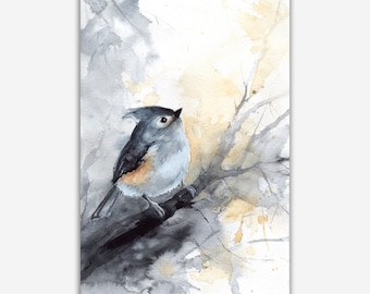Arte de aves carbonero, pintura de aves, carbonero copetudo de acuarela, arte de pared de carbonero, arte de aves de acuarela, pintura original, decoración de pared de pájaros