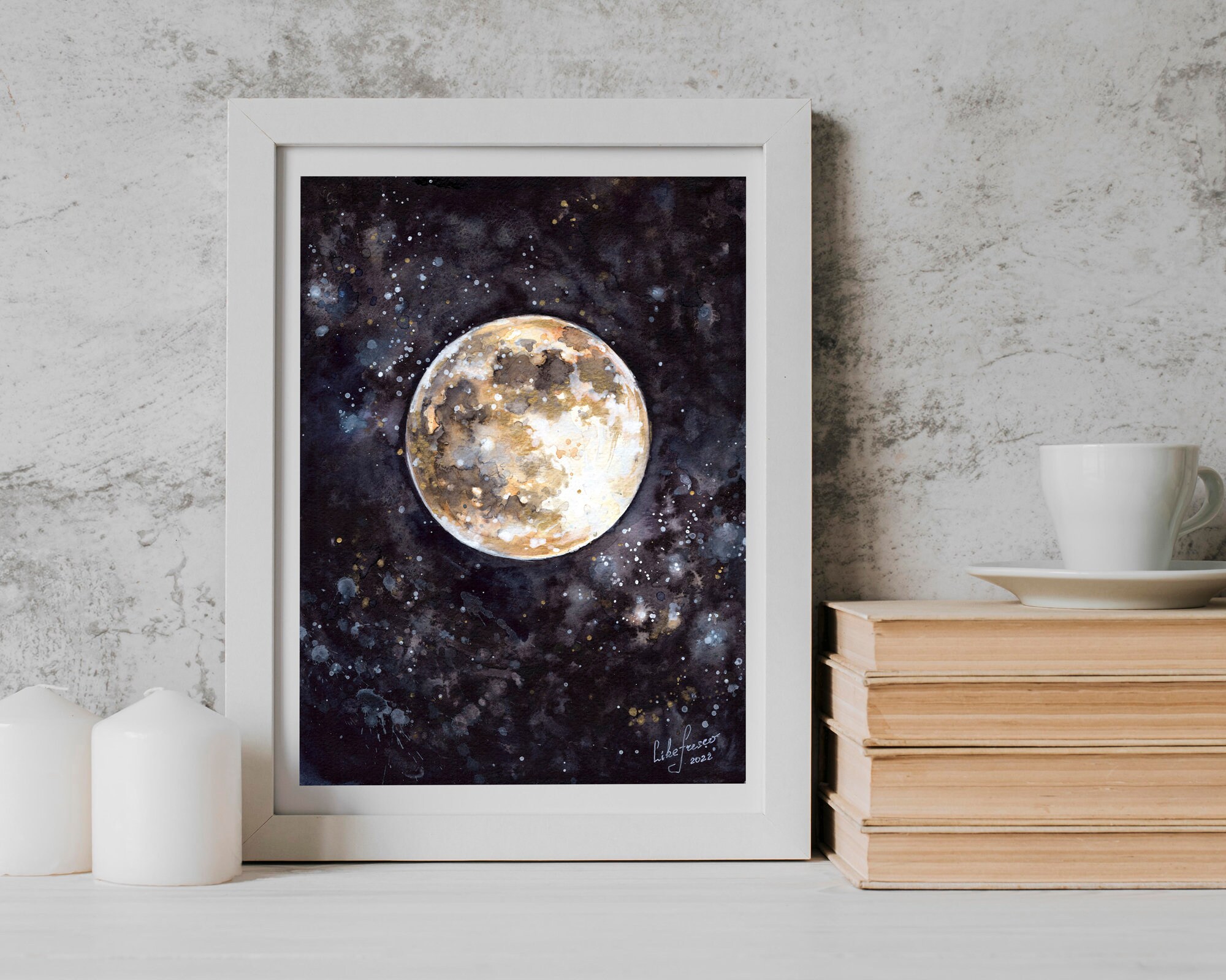 Full Moon Painting Galaxy Art Moon Painting Moon Phase - Etsy