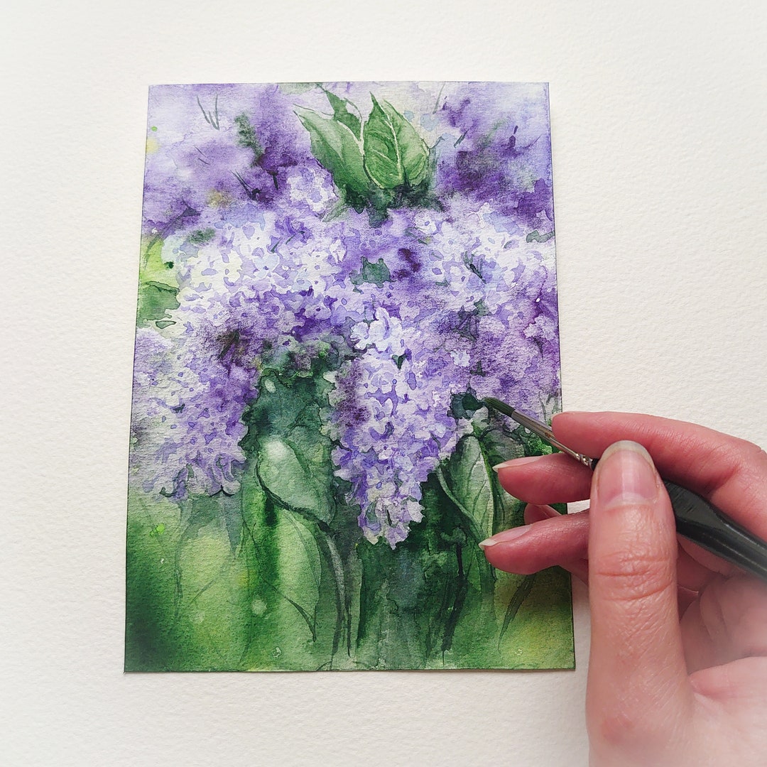 Lilac Flower Bouquet Watercolor 5x7 Painting. Floral Spring Wall Art ...