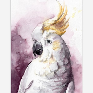 Cockatoo original artwork. Parrot painting. Watercolor bird art. White parrot artwork. Tropical birds art for Cockatoo lovers.