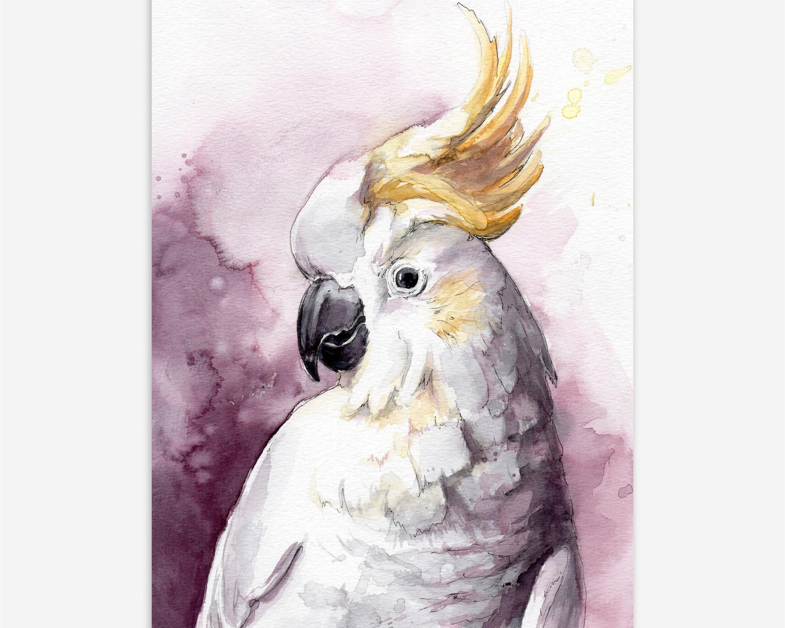 Cockatoo original artwork. Parrot painting. Watercolor bird art. White parrot artwork. Tropical birds art for Cockatoo lovers.