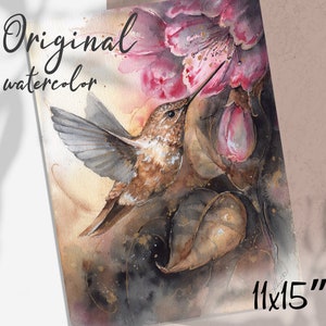 Acquerello raffigurante un colibrì. Dipinto unico. Splendida opera d&#39;arte originale. Regalo per gli amanti del colibrì. Opera d&#39;arte insolita. Arte del colibrì.