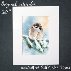 Sparrow 5x7&quot; original artwork. Hand painted bird art. Bird lovers gift.