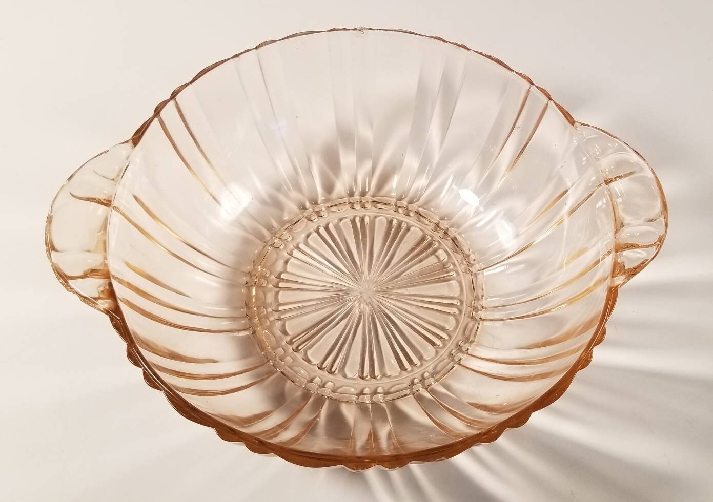 Vintage Pink Depression Glass Handled Serving Bowl Vertical Etsy