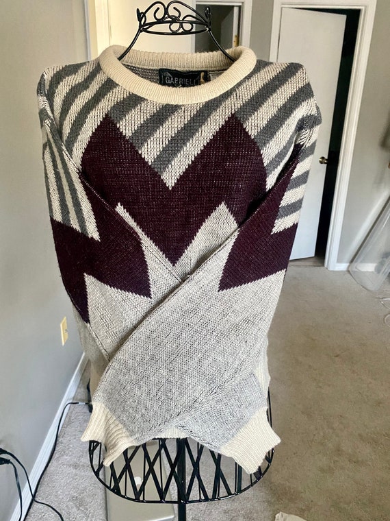 VTG 80s Gabrielle Sweater Geometric Pattern Knit … - image 6