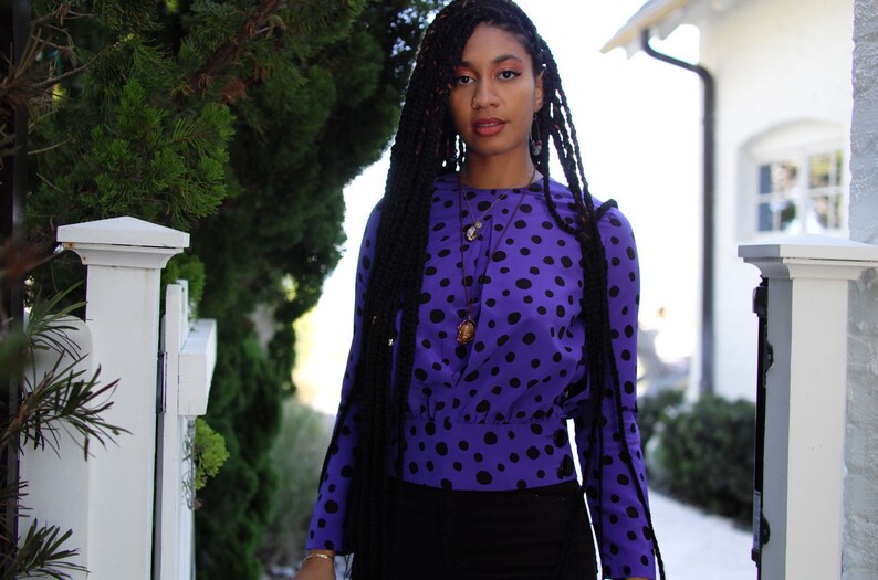 Vintage 80s purple polka-dot blouse. image 1