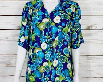 Vintage 90s Retro Tropical Print Blouse