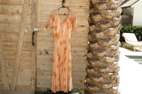 Vintage 1950's Peach floral floor length dress.
