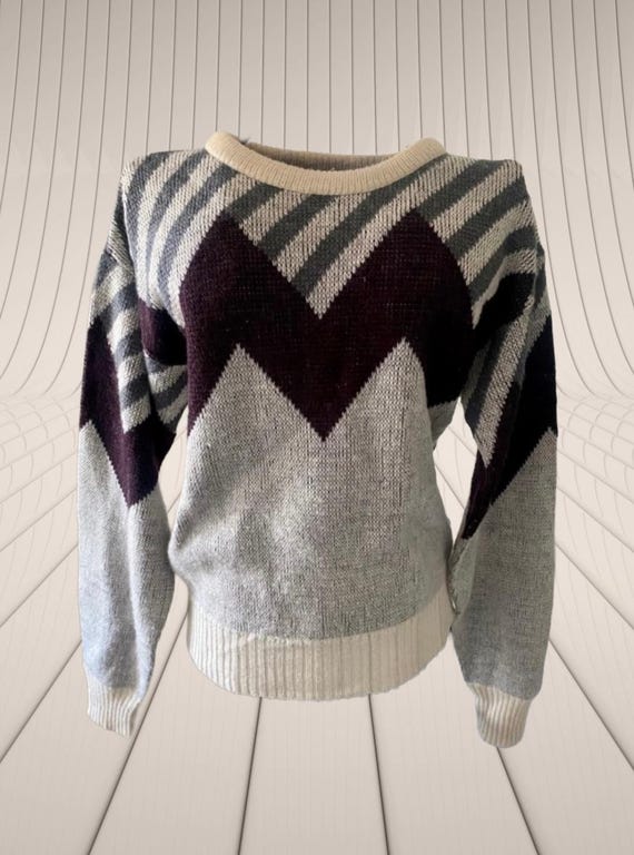 VTG 80s Gabrielle Sweater Geometric Pattern Knit … - image 1