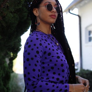 Vintage 80s purple polka-dot blouse. image 3