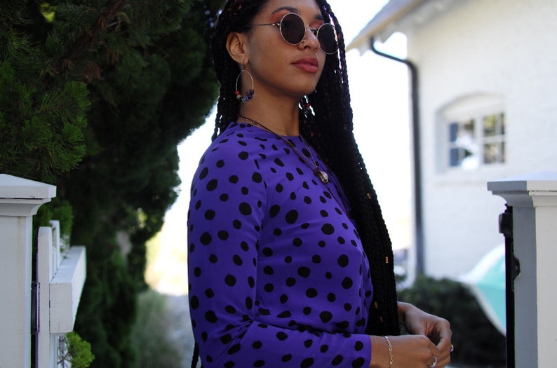 Vintage 80s purple polka-dot blouse. image 3