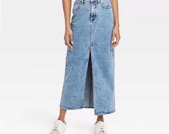 ORANDESIGNE Gonna Di Jeans Lunga Vita Alta A-Line Gonna Lunga Vita Alta A Line Gonna Lunga Plissettata Con Tasche Gonna Elegante K Blu 40 112144136