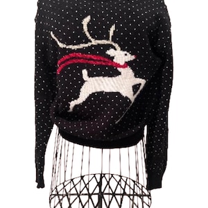 Vintage 1980s Southern Lady Reindeer Ugly Swetaer Christmas Holiday Sweater.
