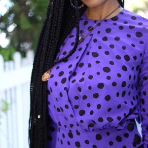 Vintage 80s purple polka-dot blouse. image 4