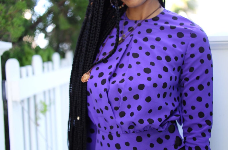 Vintage 80s purple polka-dot blouse. image 4