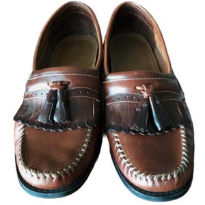 G.H. Bass Weejuns Shoes Uomo Taglia 9.5 D Mocassini Classici in Pelle Bordeaux con Nappe