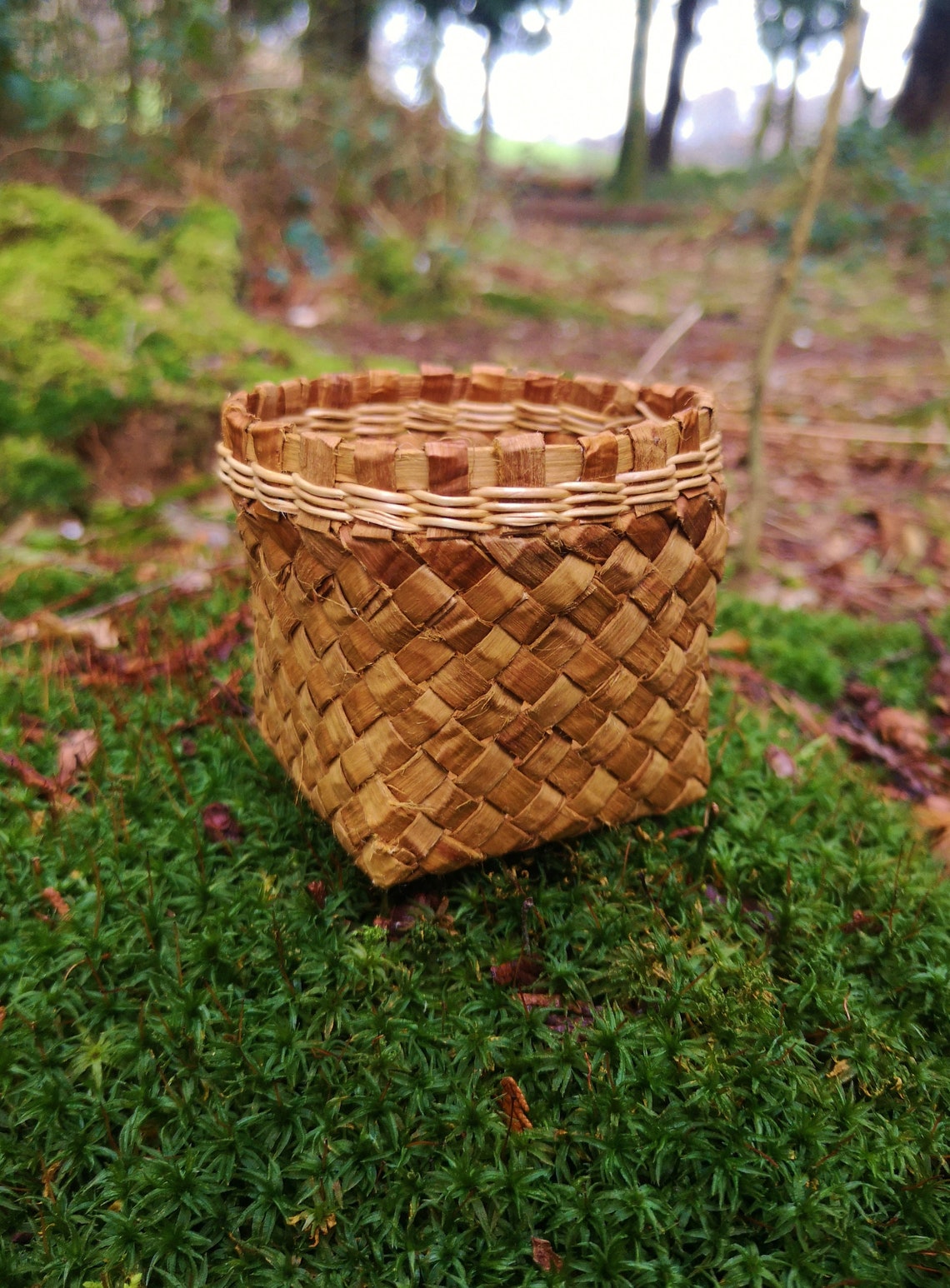 Cedar bark basket with cedar root rim Etsy