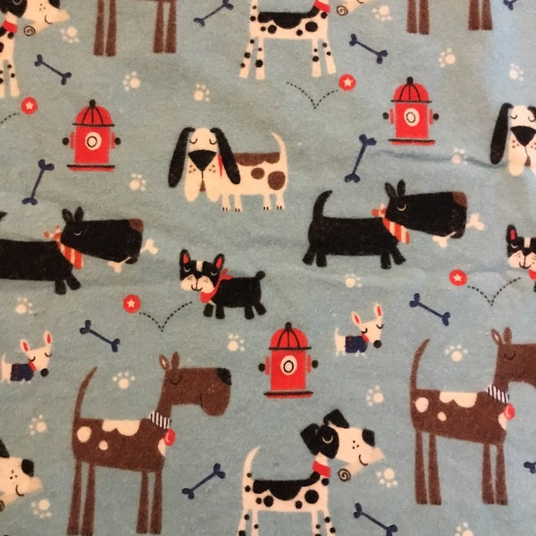 Dog fabric, 100% cotton, boston terrier, fire hydrant, puppy flannel, print flannel fabric by the yard