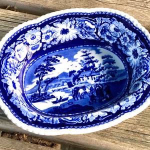 19th century Royal Cauldon Native flo blue pottery dish